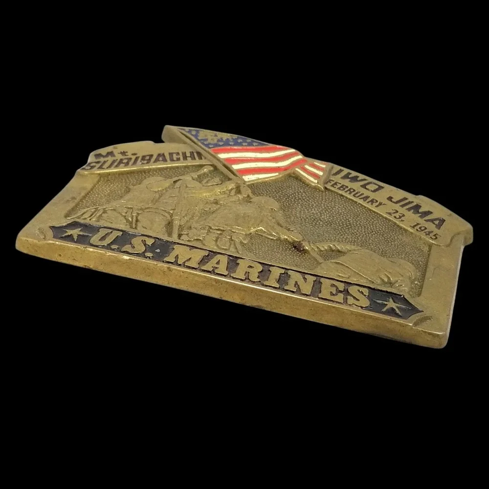 1982 Baron Buckles US Marines Iwo Jima Mt. Suribachi‎ Solid Brass Belt Buckle